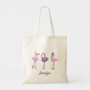 Tote Bag Nom de script avec cadeau de Flamant rose mignon -