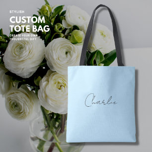 Tote Bag Nom de script bleu simple et élégant minimaliste