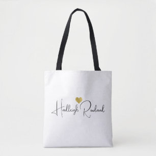 Tote Bag Nom de script de monogramme élégant en or noir