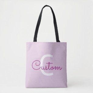 Tote Bag Nom de script & monogramme Magenta & Violet clai