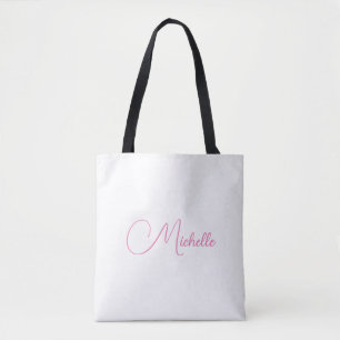 Tote Bag Nom d'écriture moderne professionnel rose blanc