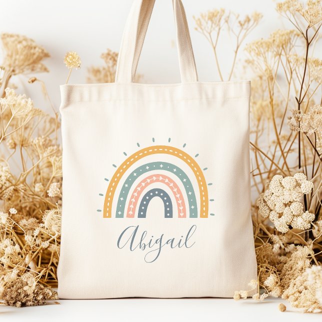 Tote Bag Nom des enfants Boho Pastel Tons de la Terre (Créateur téléchargé)