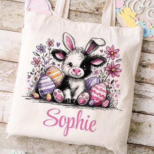 Tote Bag Nom des enfants de Pâques Filles Vache lapin