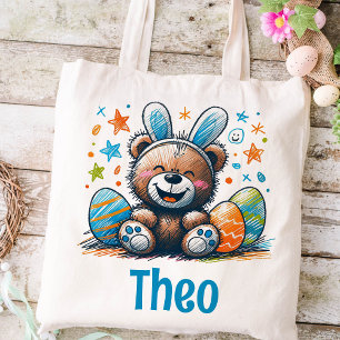 Tote Bag Nom des enfants de Pâques Garçons Bunny Teddy Ours