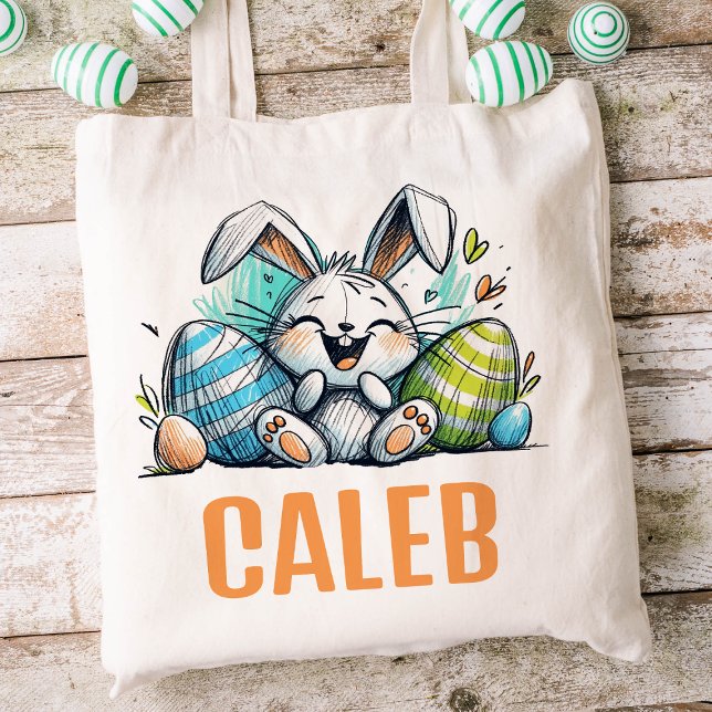 Tote Bag Nom des enfants de Pâques Garçons Lapin Lapin Rabb (Boys Easter Tote)