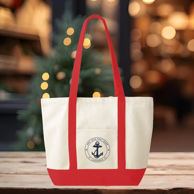 Tote Bag Nom du bateau d'Ancres nautiques (Nautical Anchor Custom Promotional Red Handles Tote Bag)