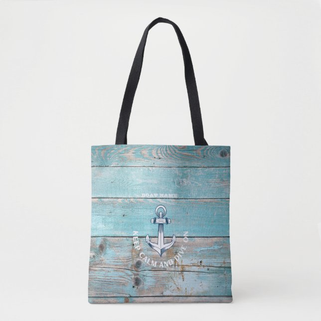 Tote Bag Nom du bateau nautique Ancre Bois rustique (Devant)
