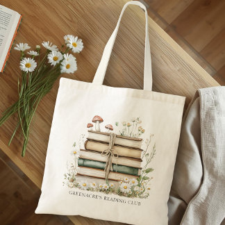 Tote Bag Nom du club de lecture Livres aquarelle et fleurs