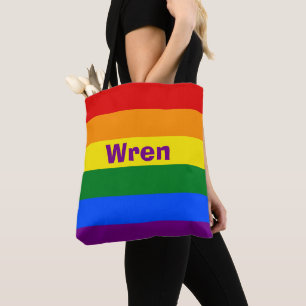 Tote Bag Nom du drapeau de la Fierté arc-en-ciel ou monogra