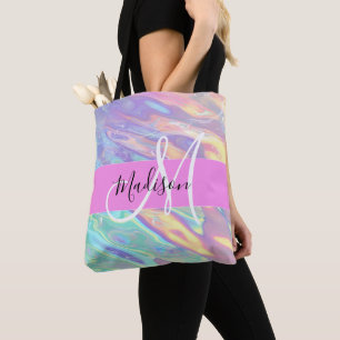 Tote Bag Nom du monogramme d'iridescendance rose-fille