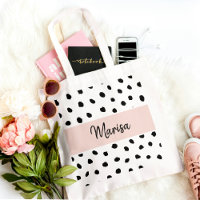 Nom du monogramme moderne | Points rose et noir Pa