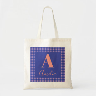 Tote Bag Nom du monogramme Plaid Purple Rose