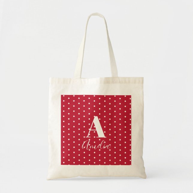 Tote Bag Nom du monogramme Pois rouges (Devant)