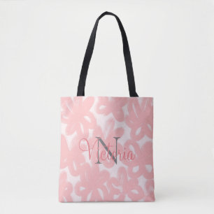 Tote Bag Nom du monogramme rose Aquarelle florale Abstraite