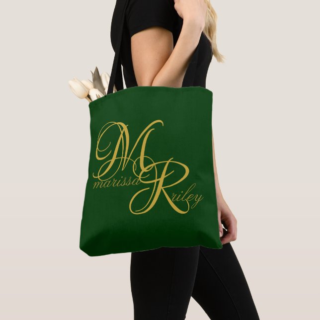 Tote Bag Nom du monogramme Script écologique initial (De près)