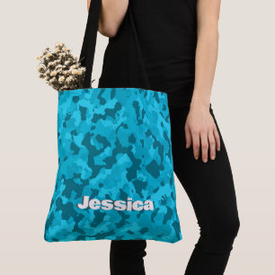 Tote Bag Nom du monogramme sur Camo Bleu  