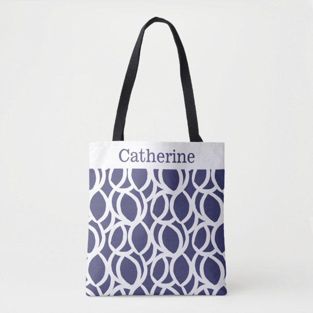 Tote Bag Nom du Motif Abstrait bleu et blanc (Devant)
