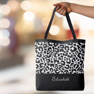 Tote Bag Nom du Motif animal léopard Noir Blanc Chic