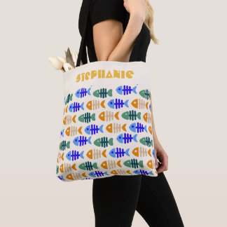 Tote Bag Nom du Motif d'os de poisson à deux tons