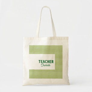 Tote Bag Nom du professeur de bandes vert citron blanc c