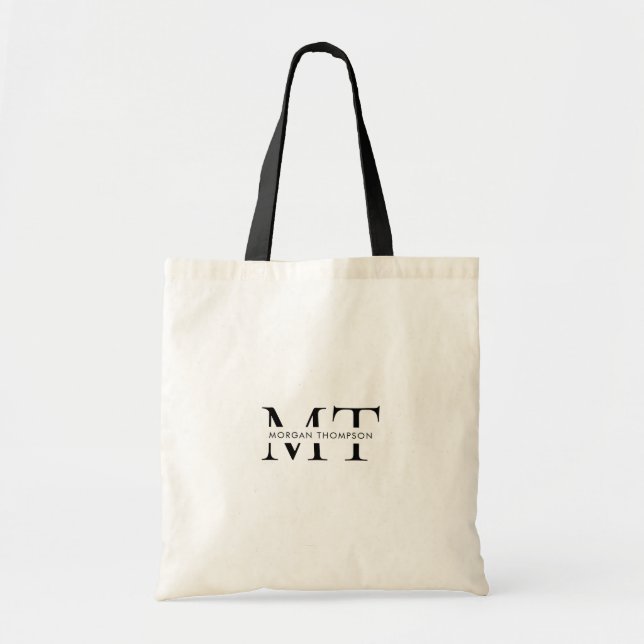 Tote Bag Nom du script de monogramme noir simple (Devant)