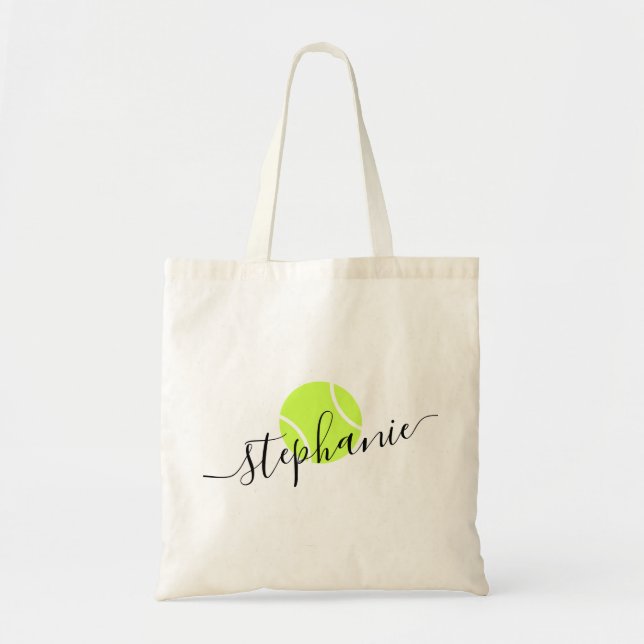 Tote Bag Nom du script personnalisé du ballon de tennis (Devant)
