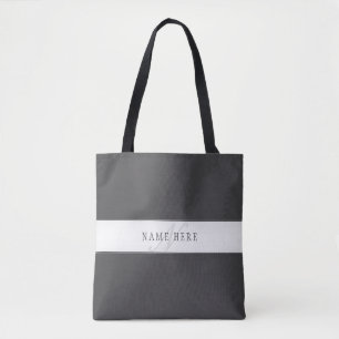 Tote Bag Nom élégant et monogramme   Gris foncé et clair