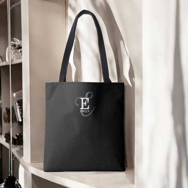 Tote Bag Nom élégant unique et typographie de monogramme No (Personalize with your monogram initial and name.)