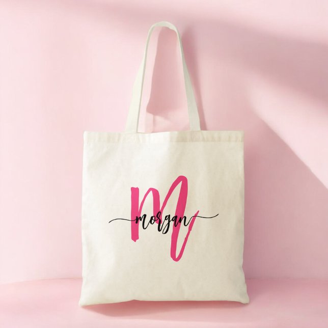 Tote Bag Nom en monogramme féminin écriture moderne rose vi (Créateur téléchargé)