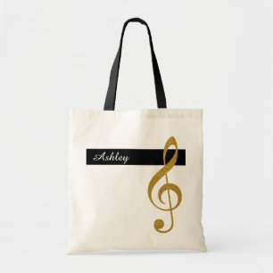 Tote Bag nom et musique de clef dorée treble