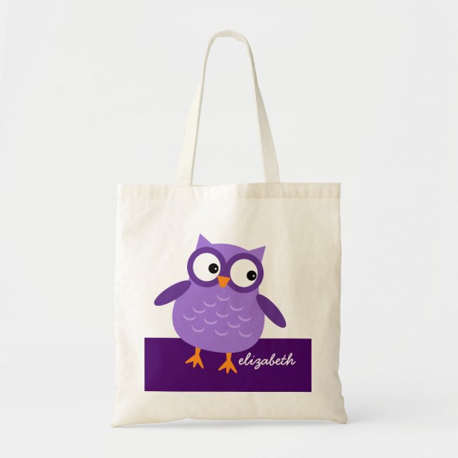 Tote Bag Nom fait sur commande de hibou pourpre mignon pour (Devant)