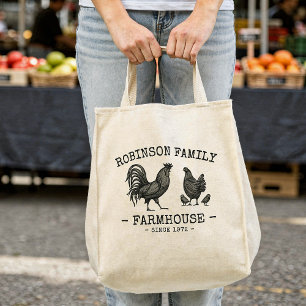 Tote Bag Nom Famille Ferme Hen Chicks Rooster