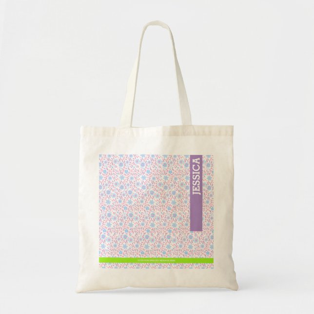 Tote Bag Nom floral pourpre personnalisé (Devant)