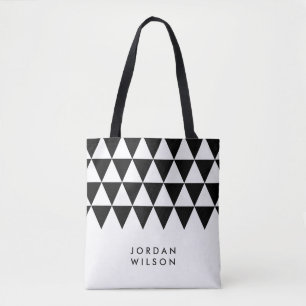 Tote Bag Nom minimaliste blanc Motif triangle noir