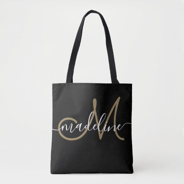 Tote Bag Nom Monogrammé Élégant Script Chic Moderne (Devant)