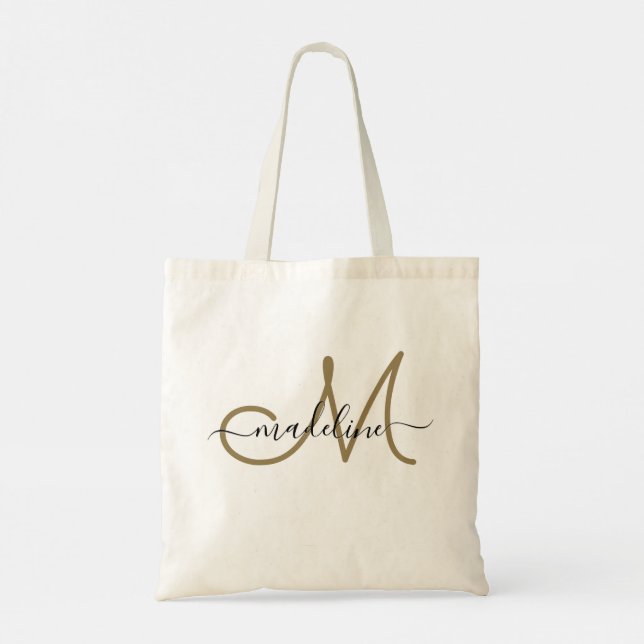 Tote Bag Nom Monogrammé Élégant Script Moderne Tendance (Dos)