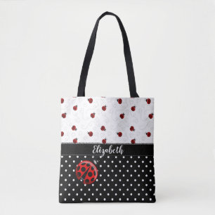 Tote Bag Nom noir rouge de scarabées d'insecte de point de