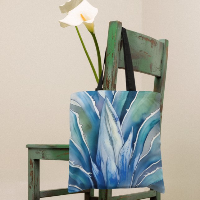 Tote Bag Nom ou texte personnalisé Blue Agave (The Blue Agave tote bag features complimentary shades of blue and green.)