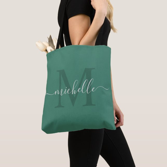Tote Bag Nom Personnalisable Avec Couleur Vert Turquoise Pu (De près)
