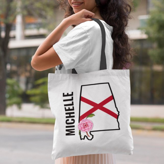 Tote Bag Nom personnalisé Alabama Drapeau et Fleur d'État C (Créateur téléchargé)