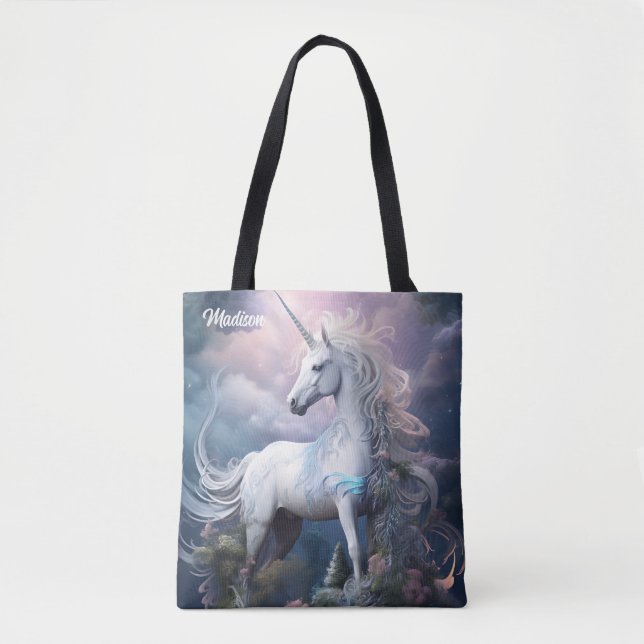 Tote Bag Nom personnalisé belle licorne (Devant)