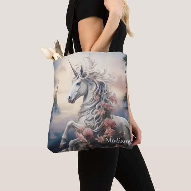 Tote Bag Nom personnalisé belle licorne (De près)
