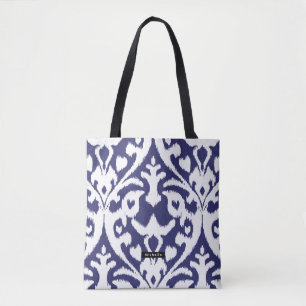 Tote Bag Nom personnalisé Blue Ikat Motif Bridesmaid