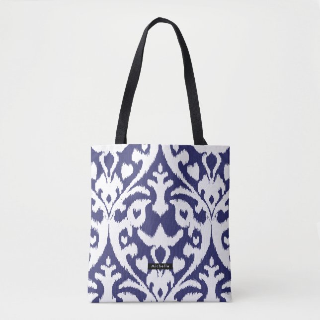 Tote Bag Nom personnalisé Blue Ikat Motif Bridesmaid (Devant)