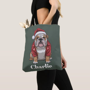 Tote Bag Nom personnalisé Bulldog anglais Chien Noël