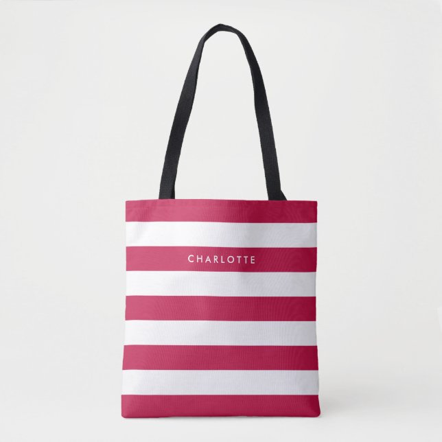 Tote Bag Nom personnalisé Couleur modifiable et bandes blan (Devant)