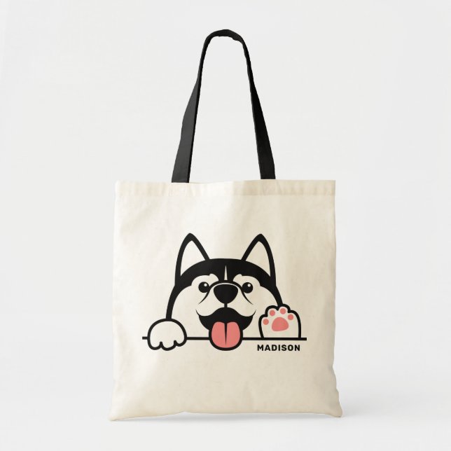 Tote Bag Nom personnalisé Cute Siberian Husky (Devant)