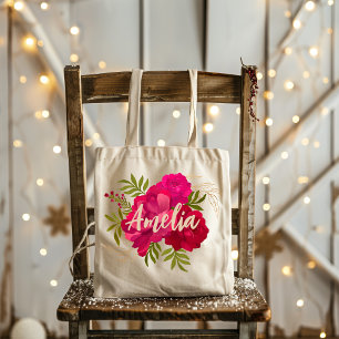 Tote Bag Nom personnalisé de la servante florale rouge et r