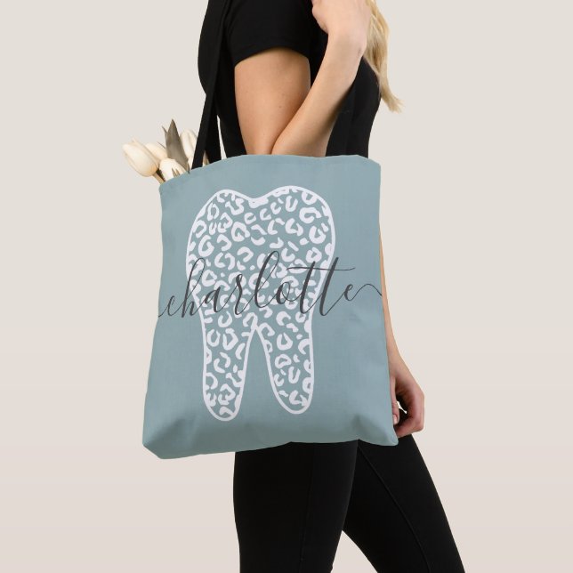Tote Bag Nom personnalisé Dental Empreinte de léopard Doth  (De près)