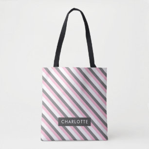Tote Bag Nom personnalisé du motif de bandes diagonales mig